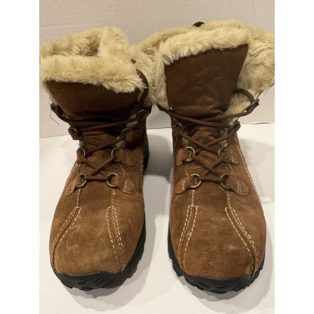Earth Spirit Brown Suede Faux Fur Winter Hiking Boots Women’s US 9 Lace Up